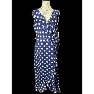 London Times Navy Blue With White Polka dots Dress New Size 8R